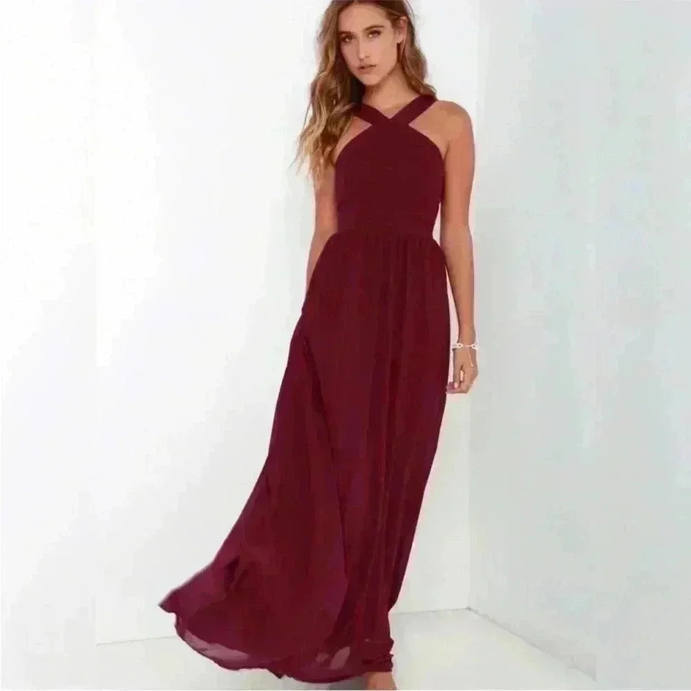 Lulus Air Of Romance Burgundy Maxi Dress Size Large